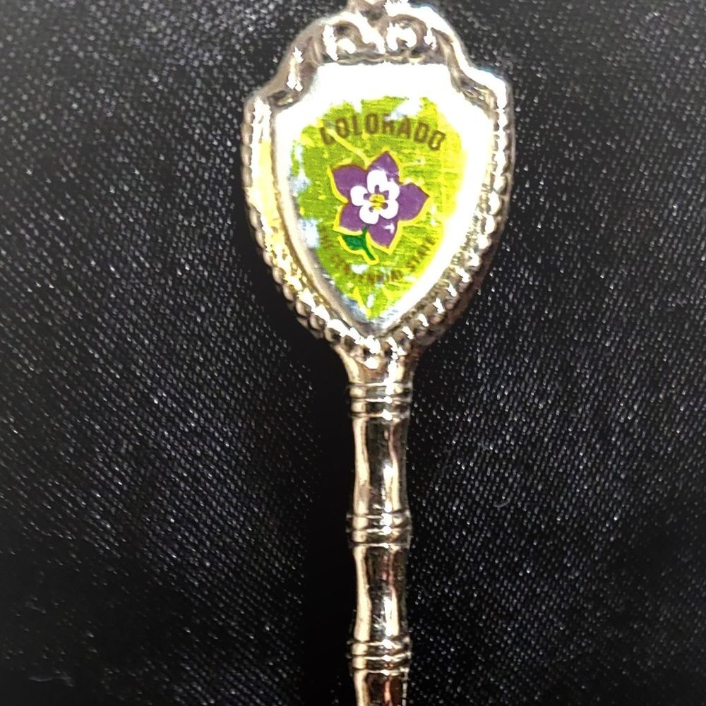 Collectible Colorado State Souvenir Twist Spoon 5" Deco Flower Engraved Bowl
